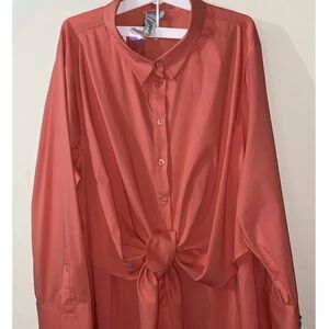 Women’s (2X) Orange Button Down Monroe And Main Blouse With Tie Front NWOT.